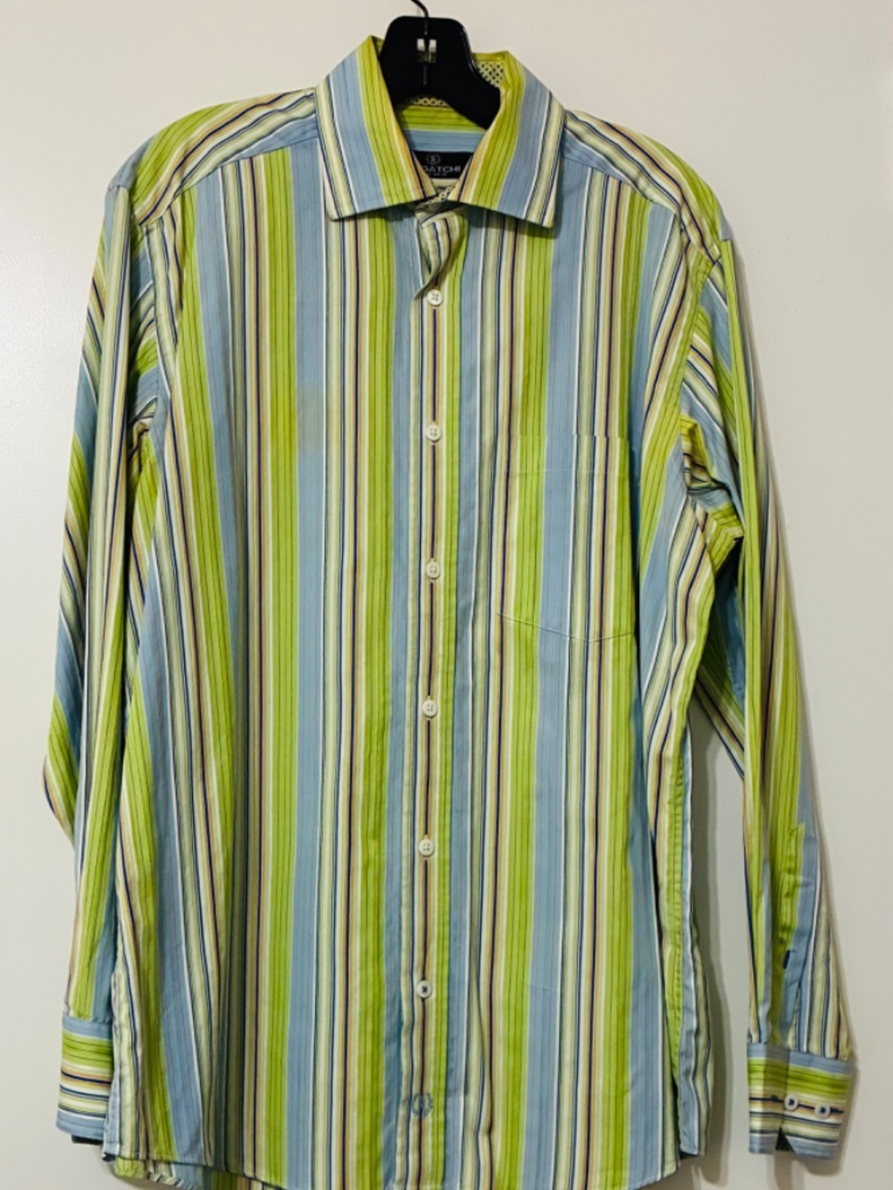 BUGATCHI UOMO MENS COTTON CASUAL LONG SLEEVE BUTTON DOWN SHIRT SZ M GREEN/BLUE.